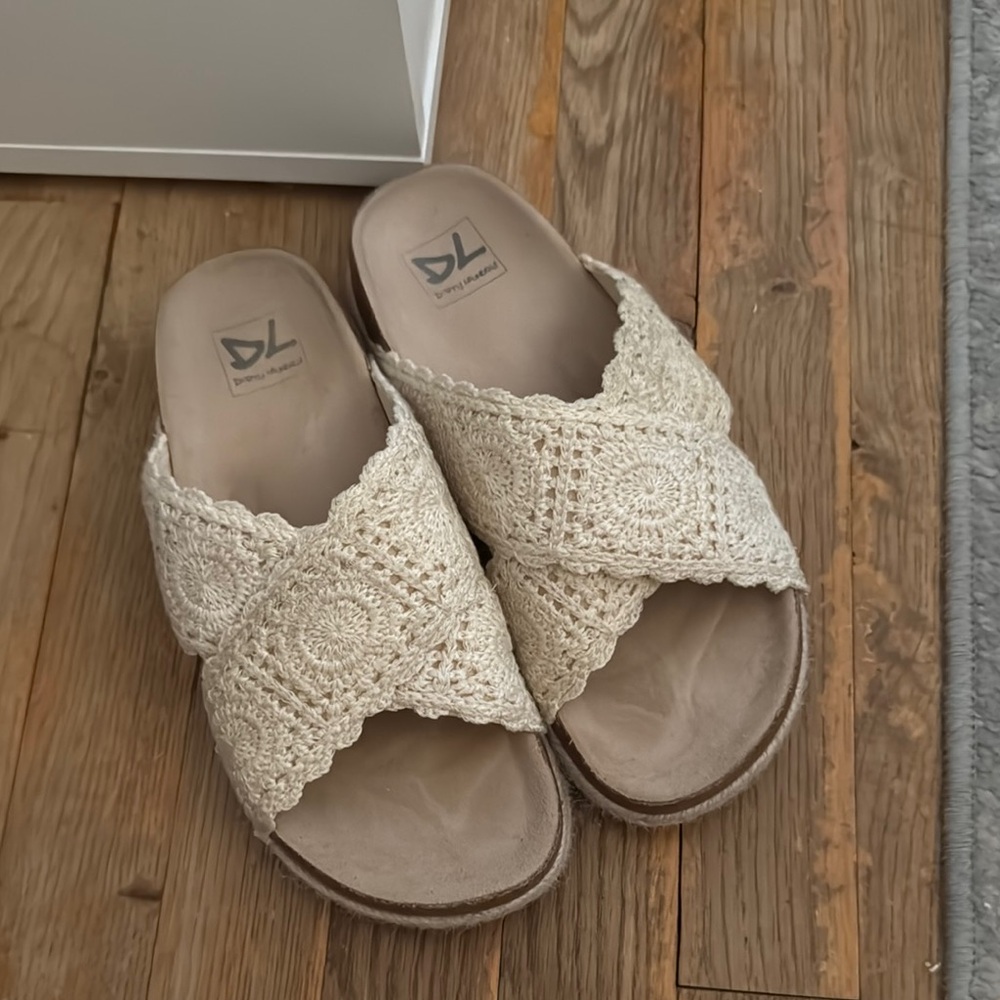 Dirty Laundry Cream Crochet Slide Sandals
